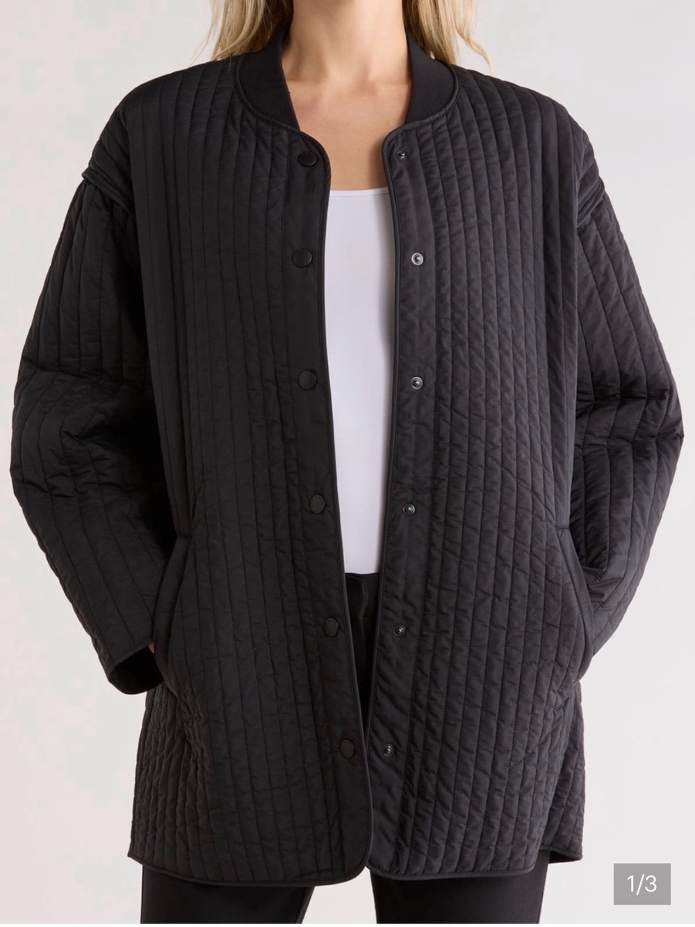 rag & bone Bobbi Black Quilted Snap-Front Shirt Jacket